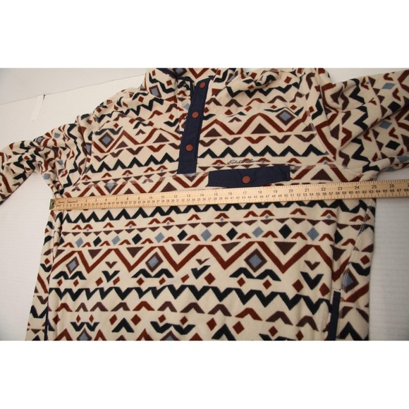Eddie Bauer Fleece Pullover Mens XL Beige Aztec Print Quarter Snap Front Sweater - Picture 7 of 11